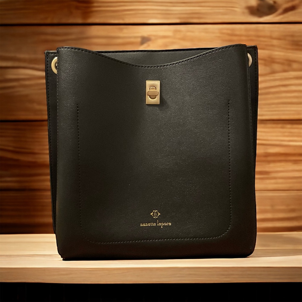 Nanette Lepore Stylish Double Compartment Gold Hardware Hard Poly Bag! - Picture 3 of 13